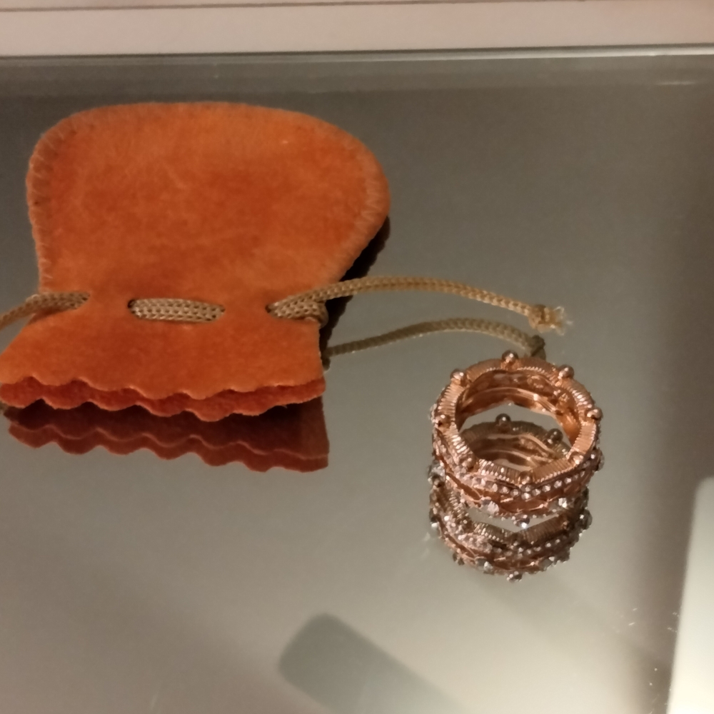 Ring Cocktail Eternity Rose Gold Pave Vermeil Two Rows Crystal - Picture 5 of 11
